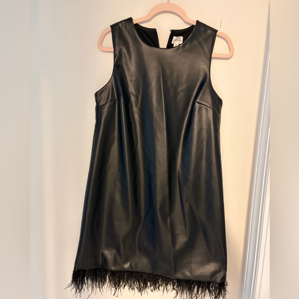 Black Vegan Leather Feather-Hem Dress